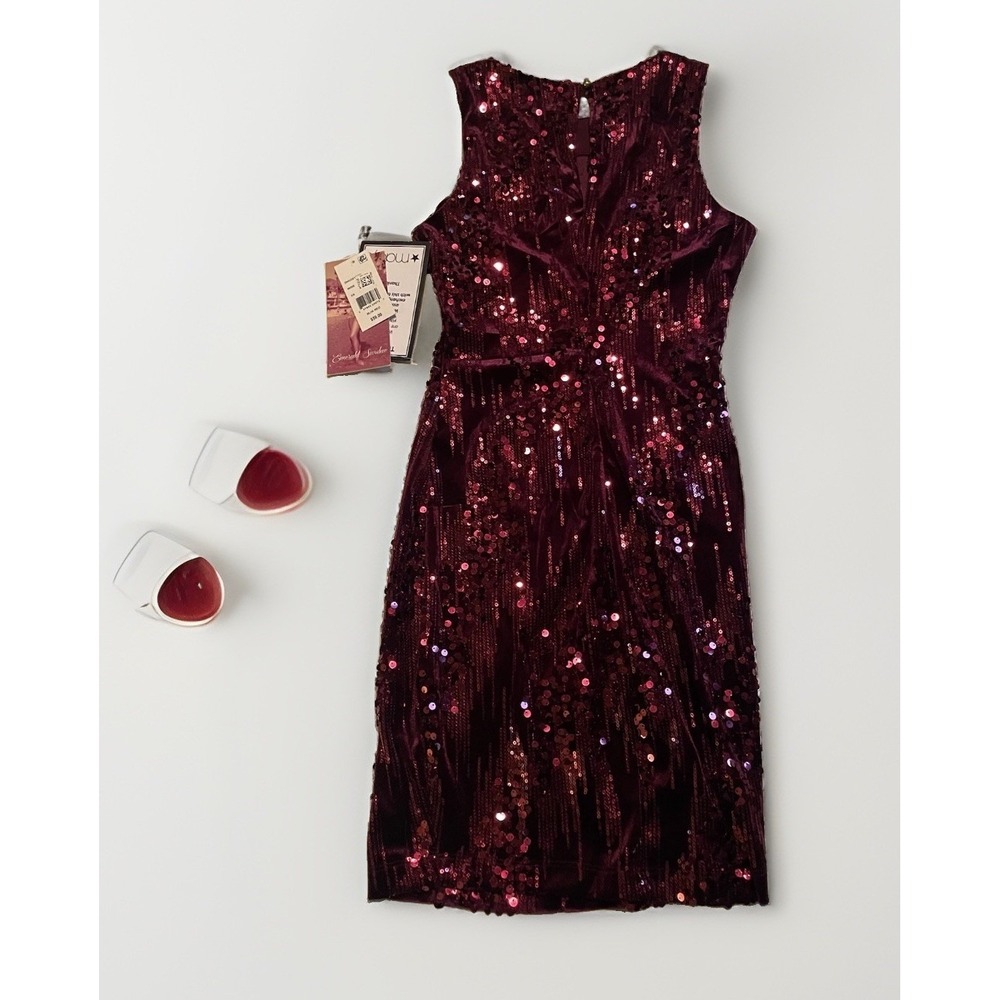Emerald Sundae Wine Burgundy Sequin Sleeveless Bodycon Midi Dress Womens XS NWT